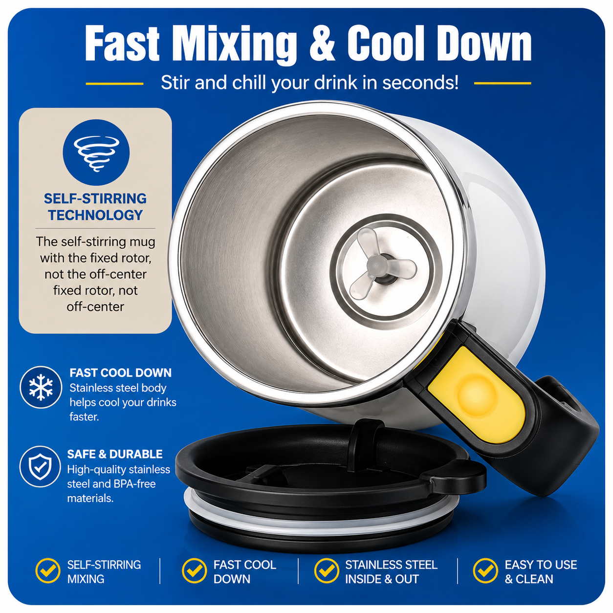 Self Stirring Mug wi Lid Au ATIC Stirring Coffee Cup