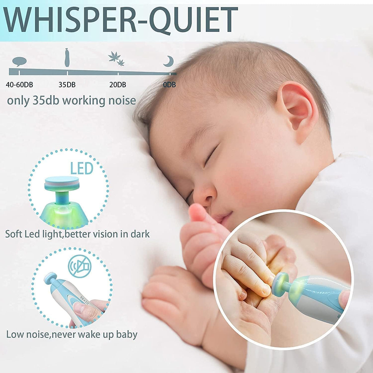 Baby Electric Nail Cutter New Born 0-6 Months with LED Light | Infant Nail File