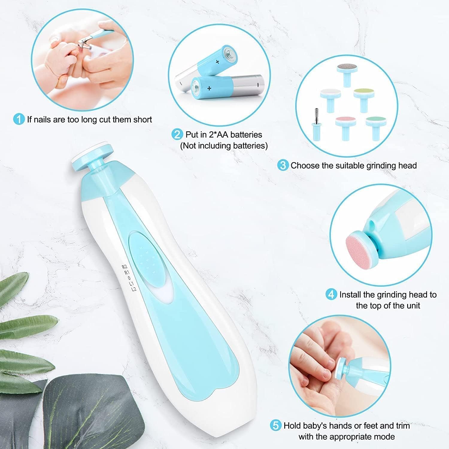 Baby Electric Nail Cutter New Born 0-6 Months with LED Light | Infant Nail File