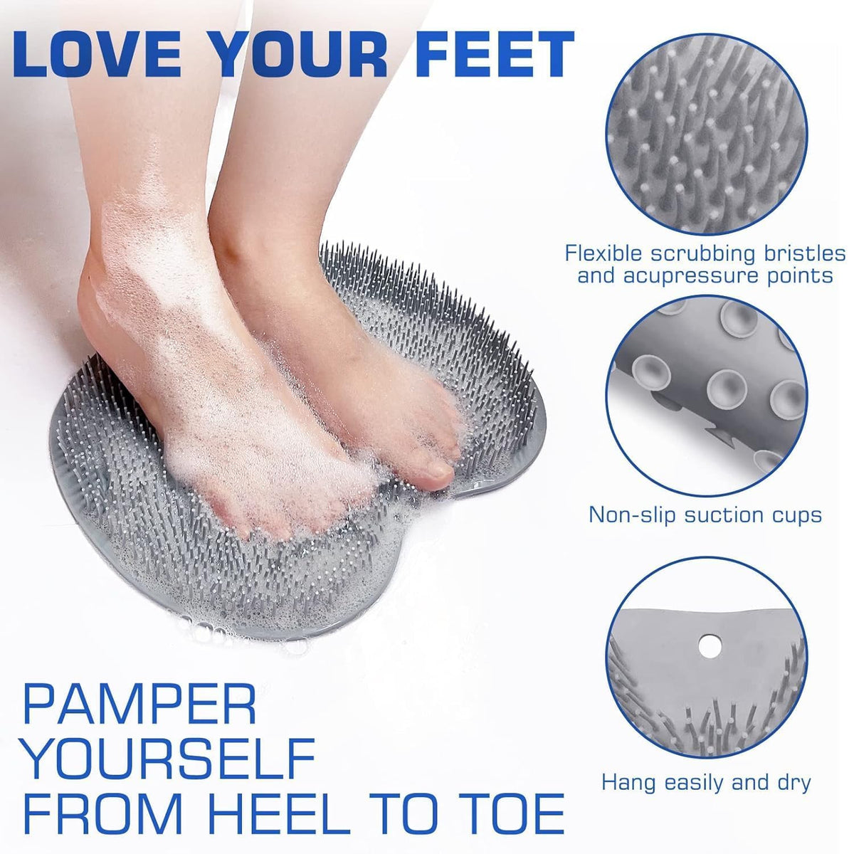 Shower Foot Massager Scrubber Mat & Back Washer