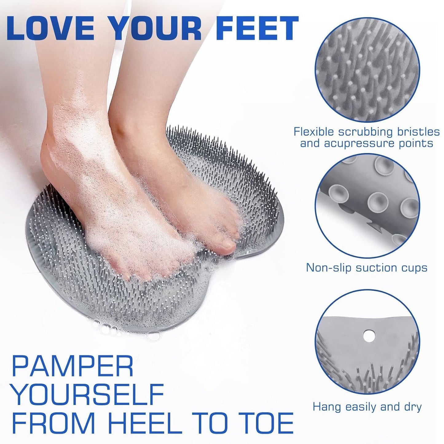 Shower Foot Massager Scrubber Mat & Back Washer