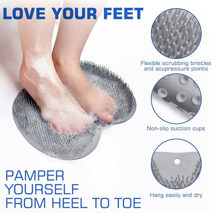 Shower Foot Massager Scrubber Mat & Back Washer