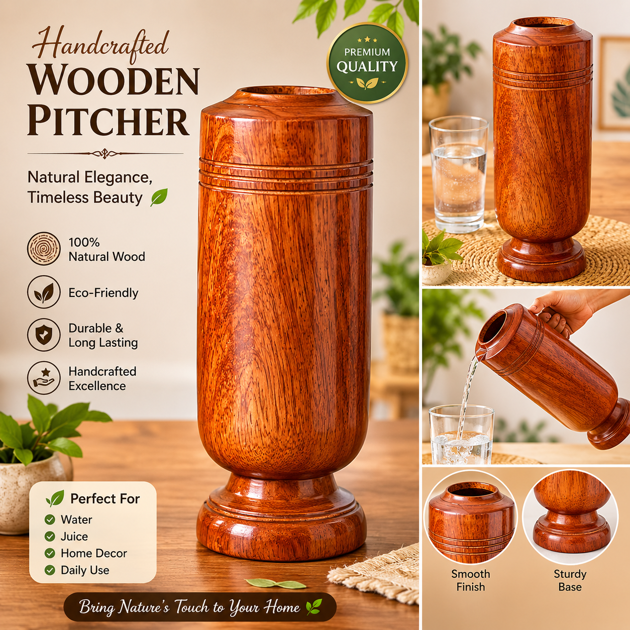 Ayurvedic Vijaysar Wooden Glass  – Natural Sugar Balance Tumbler ✨