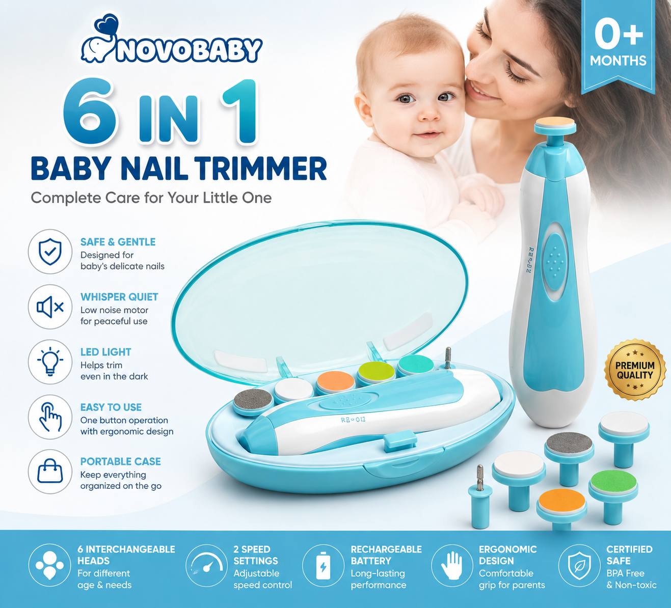 Baby Electric Nail Cutter New Born 0-6 Months with LED Light | Infant Nail File