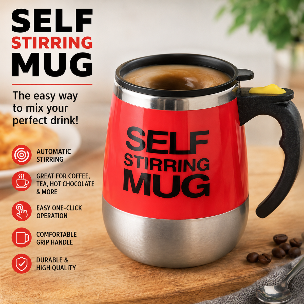 Self Stirring Mug wi Lid Au ATIC Stirring Coffee Cup