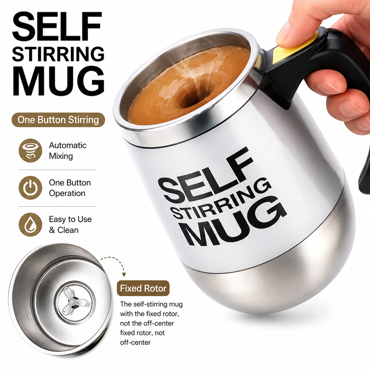 Self Stirring Mug wi Lid Au ATIC Stirring Coffee Cup
