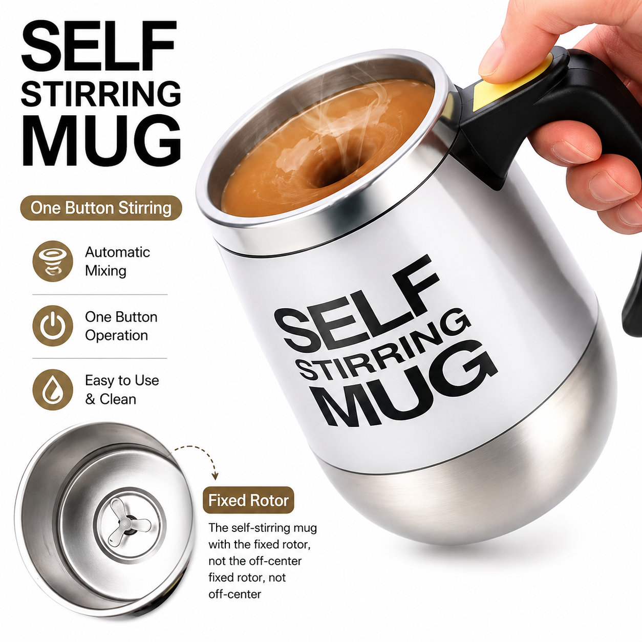 Self Stirring Mug wi Lid Au ATIC Stirring Coffee Cup