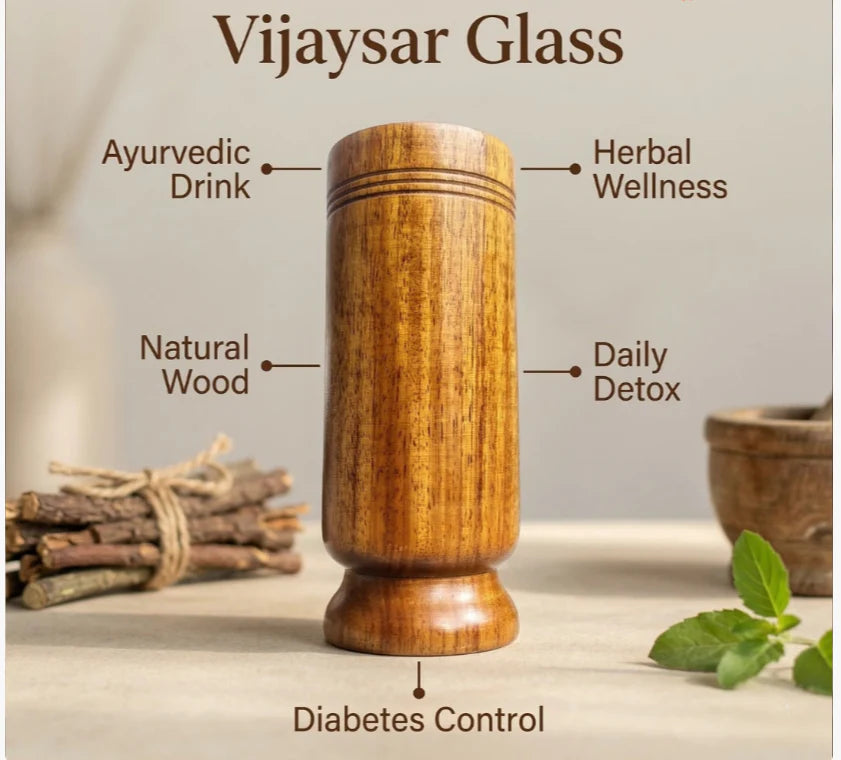 Ayurvedic Vijaysar Wooden Glass  – Natural Sugar Balance Tumbler ✨