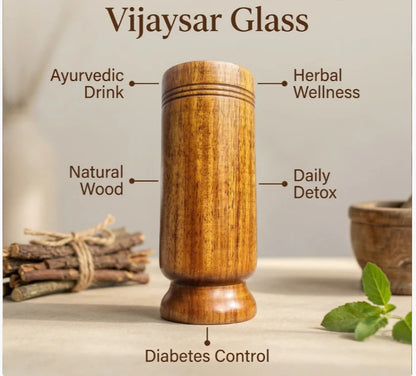 Ayurvedic Vijaysar Wooden Glass  – Natural Sugar Balance Tumbler ✨